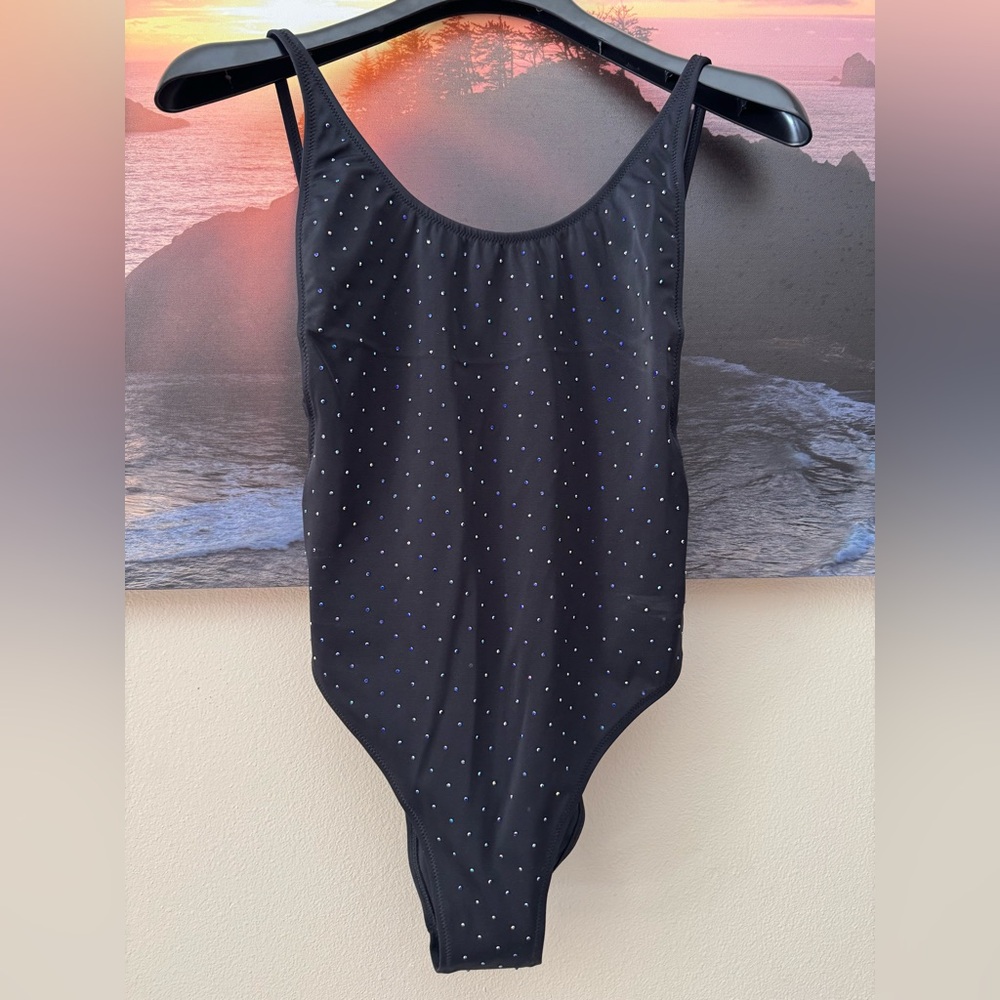 Guess/ Los Angeles / Jet Black W/ Frost Grey One-Piece Swimsuit/ S / NWT